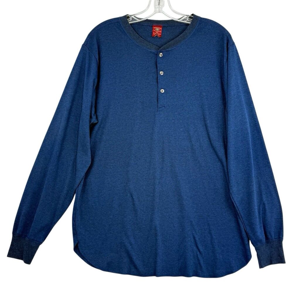 VINTAGE Munsingwear Shirt Men XL Blue Henley Base Layer Thermal 80s